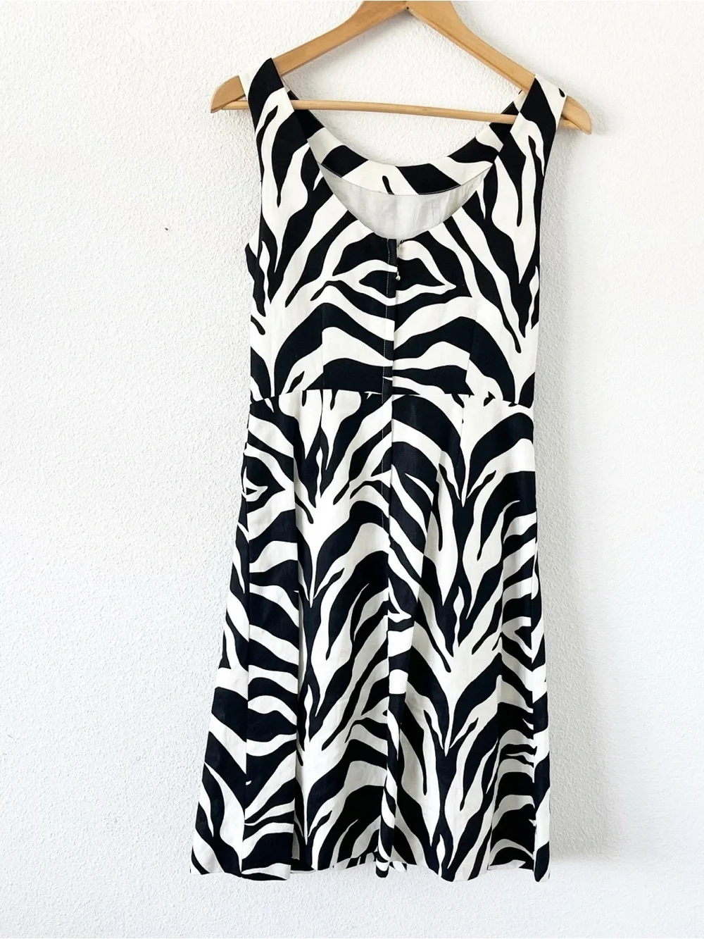 Kate Spade Jillian Sleeveless Bow Waist Black White Zebra Print Linen Dress